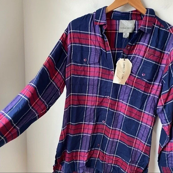 Summer Of Love Jett Check 100% Cotton Plaid Shirt - Picture 5 of 16